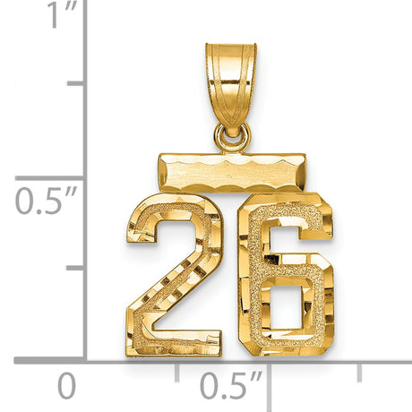14k Yellow Gold Number 26 Pendant, Polished and Textured Finish, Bold Hip Hop Style