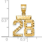 14k Yellow Gold Number 28 Pendant, High Polish Textured Sport Charm for Men or Unisex