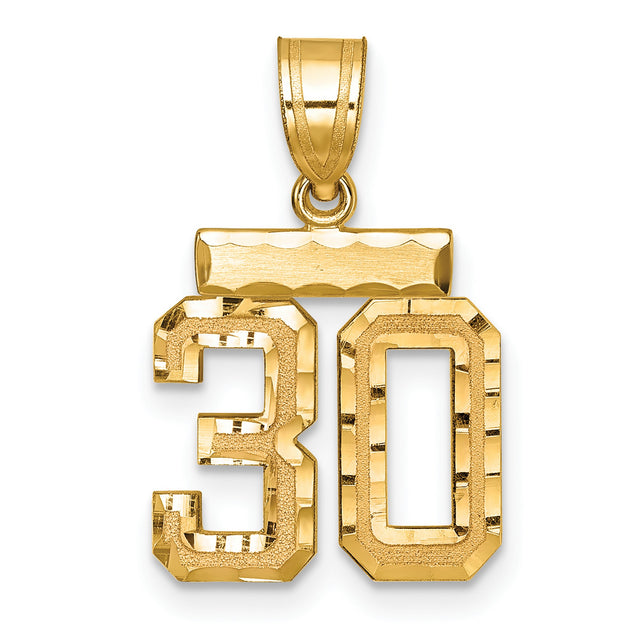 14k Yellow Gold Number 30 Pendant with Cutout Design and Diamond-Cut Finish