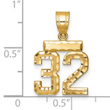14k Yellow Gold Number 32 Pendant, High Polish Textured Sports Charm for Men or Unisex Wear