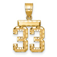 14k Yellow Gold Number 33 Pendant, High Polish and Textured Sports Charm for Men or Unisex