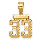 14k Yellow Gold Number 33 Pendant, High Polish and Textured Sports Charm for Men or Unisex