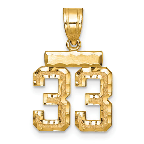 14k Yellow Gold Number 33 Pendant, High Polish and Textured Sports Charm for Men or Unisex