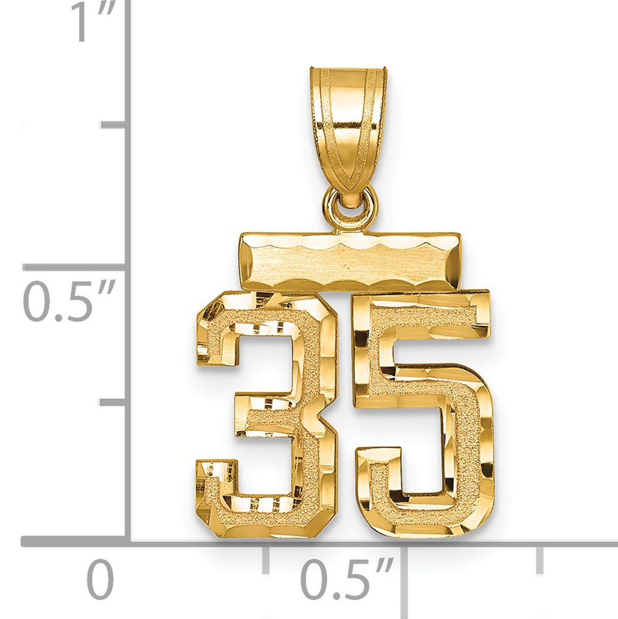 14k Yellow Gold Number 35 Pendant, Bold Textured Jersey Charm, Unisex Sports Jewelry