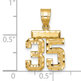 14k Yellow Gold Number 35 Pendant, Bold Textured Jersey Charm, Unisex Sports Jewelry
