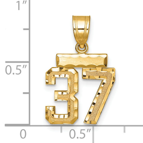 Small Brushed Diamond-cut Number 37 Charm Pendant in Real 14k Yellow Gold