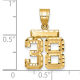 Small Brushed Diamond-cut Number 38 Charm Pendant in Real 14k Yellow Gold