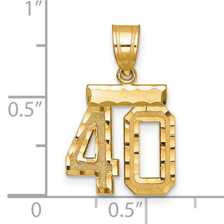 Small Brushed Diamond-cut Number 40 Charm Pendant in Real 14k Yellow Gold