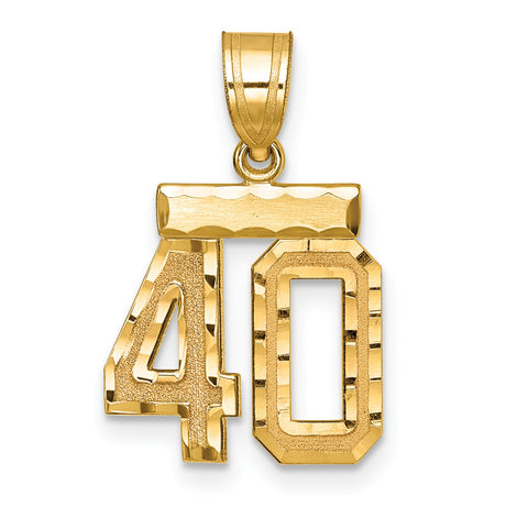 Small Brushed Diamond-cut Number 40 Charm Pendant in Real 14k Yellow Gold
