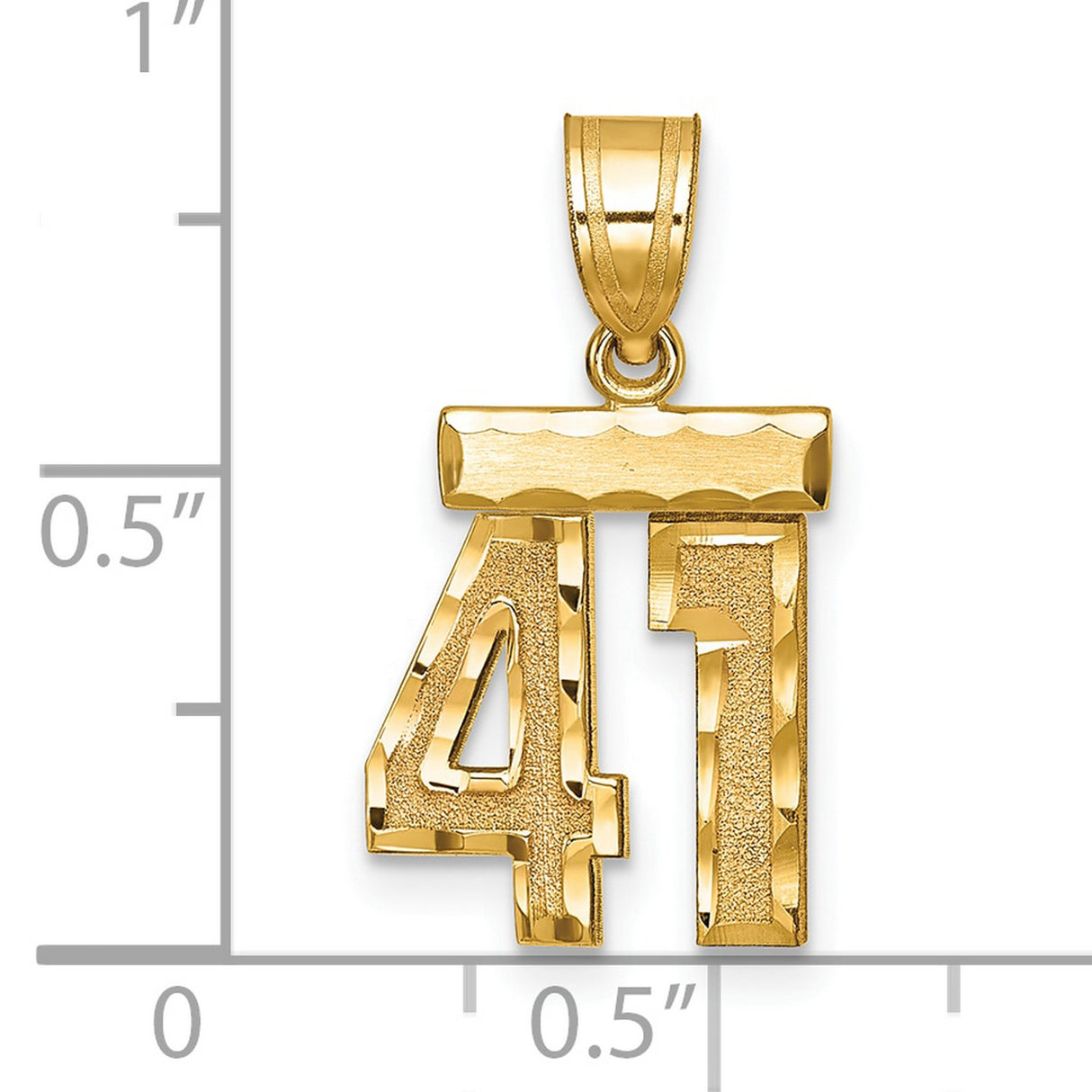 Small Brushed Diamond-cut Number 41 Charm Pendant in Real 14k Yellow Gold