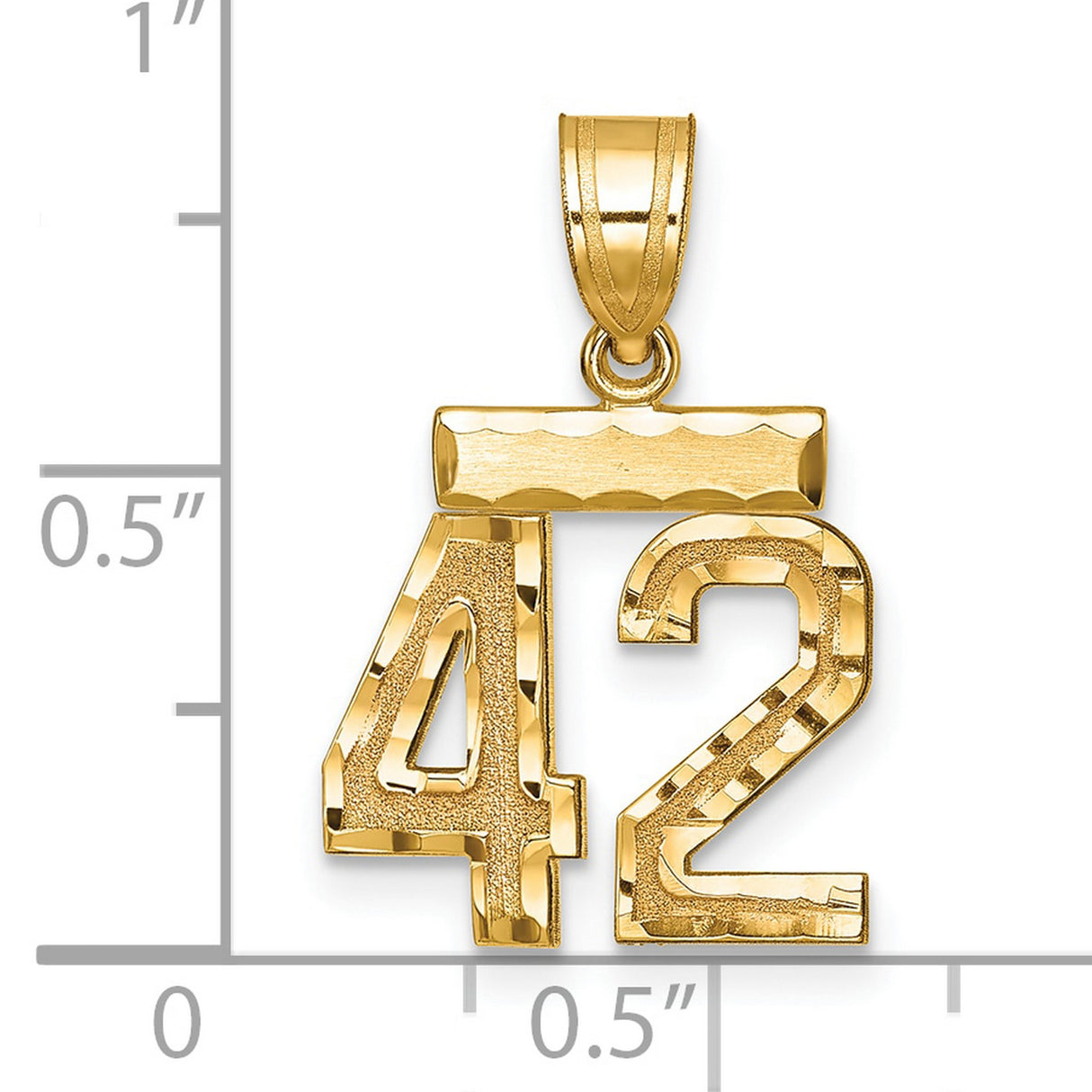 14k Yellow Gold Number 42 Pendant with Polished and Textured Finish, Unisex Sports Charm