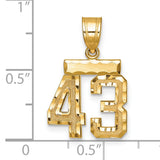 Small Brushed Diamond-cut Number 43 Charm Pendant in Real 14k Yellow Gold