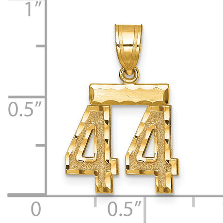 14k Yellow Gold Number 44 Pendant, High Polish and Textured Finish, Sports Jewelry for Men or Unisex