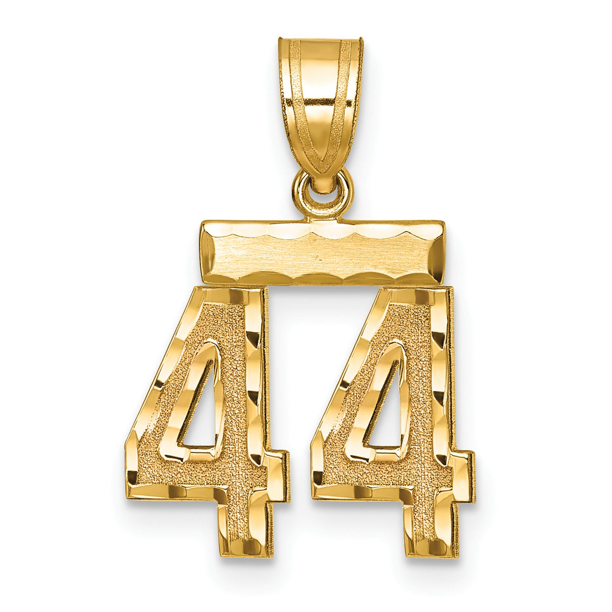 14k Yellow Gold Number 44 Pendant, High Polish and Textured Finish, Sports Jewelry for Men or Unisex
