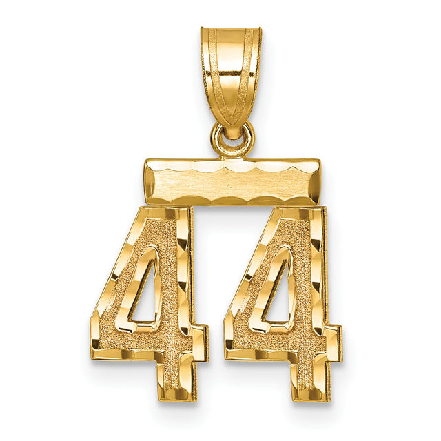 14k Yellow Gold Number 44 Pendant, High Polish and Textured Finish, Sports Jewelry for Men or Unisex