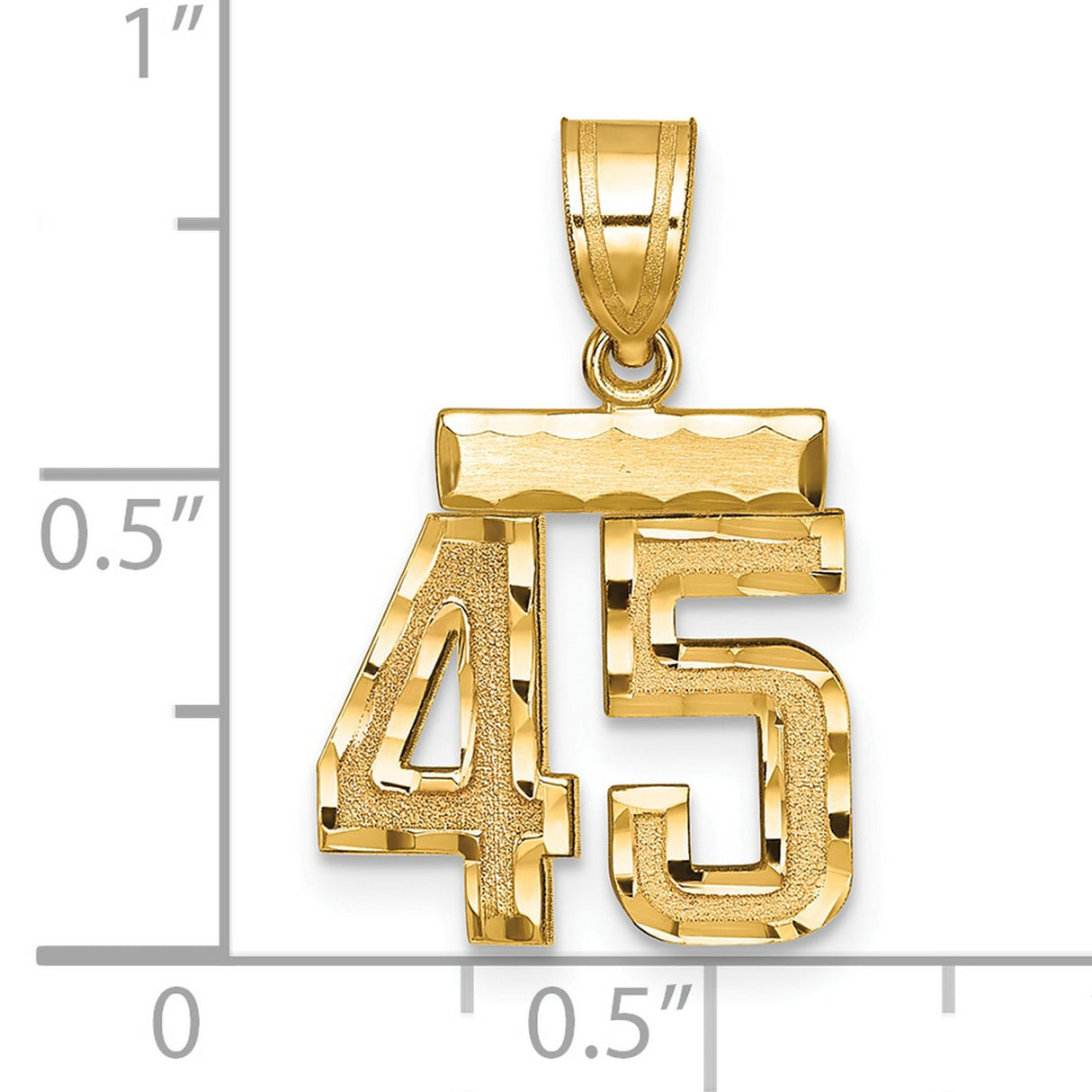 Small Brushed Diamond-cut Number 45 Charm Pendant in Real 14k Yellow Gold