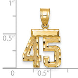 Small Brushed Diamond-cut Number 45 Charm Pendant in Real 14k Yellow Gold