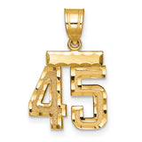 Small Brushed Diamond-cut Number 45 Charm Pendant in Real 14k Yellow Gold