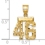 Small Brushed Diamond-cut Number 46 Charm Pendant in Real 14k Yellow Gold
