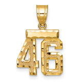 Small Brushed Diamond-cut Number 46 Charm Pendant in Real 14k Yellow Gold
