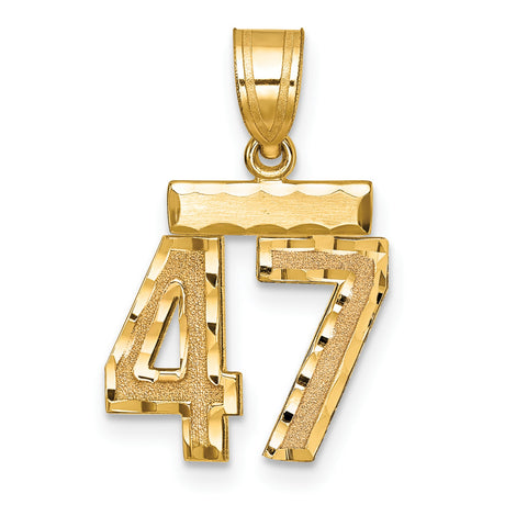14k Yellow Gold Number 47 Pendant, Textured and Polished Unisex Charm