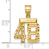 Small Brushed Diamond-cut Number 48 Charm Pendant in Real 14k Yellow Gold