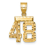 Small Brushed Diamond-cut Number 48 Charm Pendant in Real 14k Yellow Gold