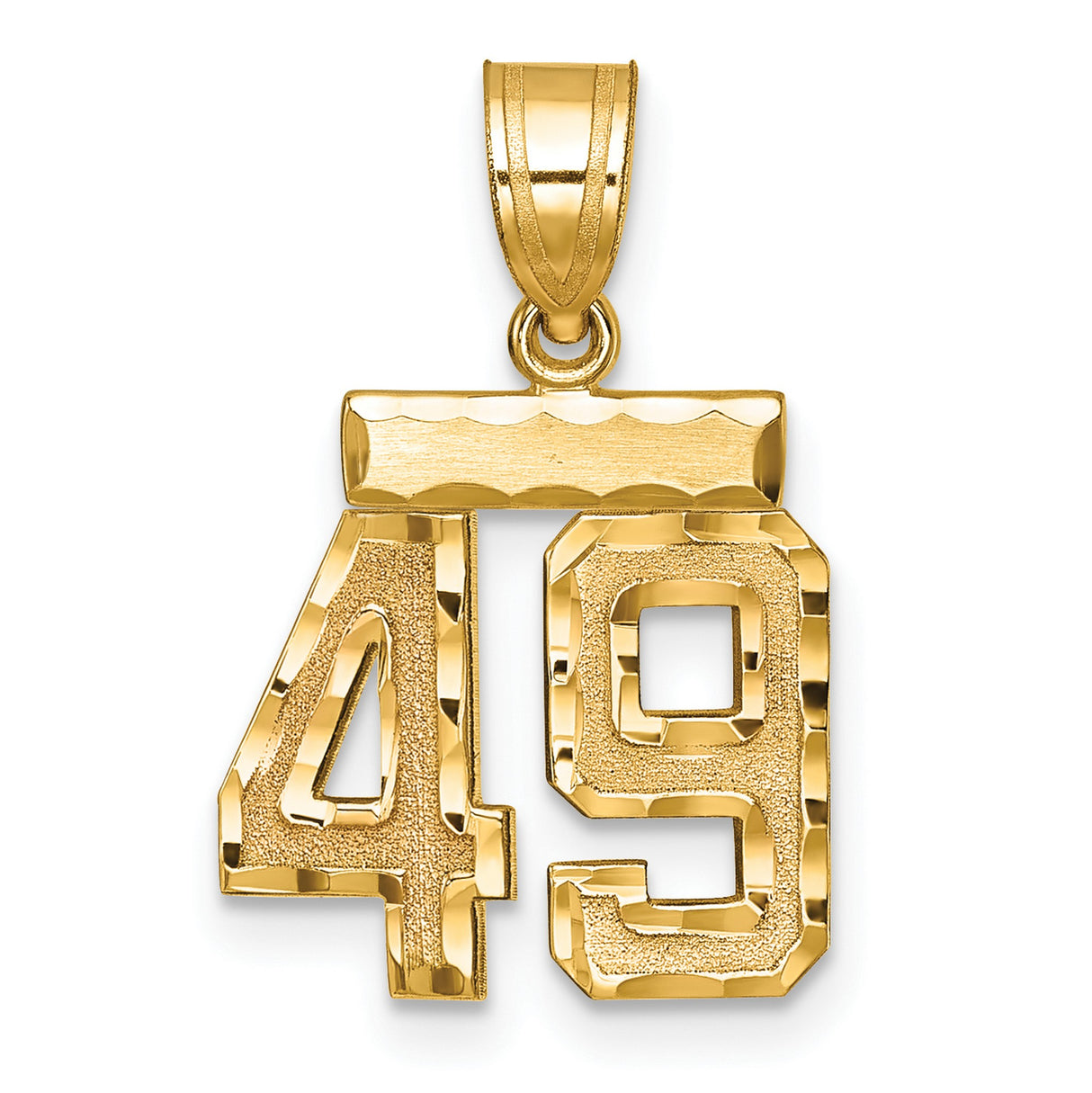 Small Brushed Diamond-cut Number 49 Charm Pendant in Real 14k Yellow Gold