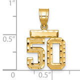 Small Brushed Diamond-cut Number 50 Charm Pendant in Real 14k Yellow Gold