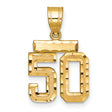 Small Brushed Diamond-cut Number 50 Charm Pendant in Real 14k Yellow Gold