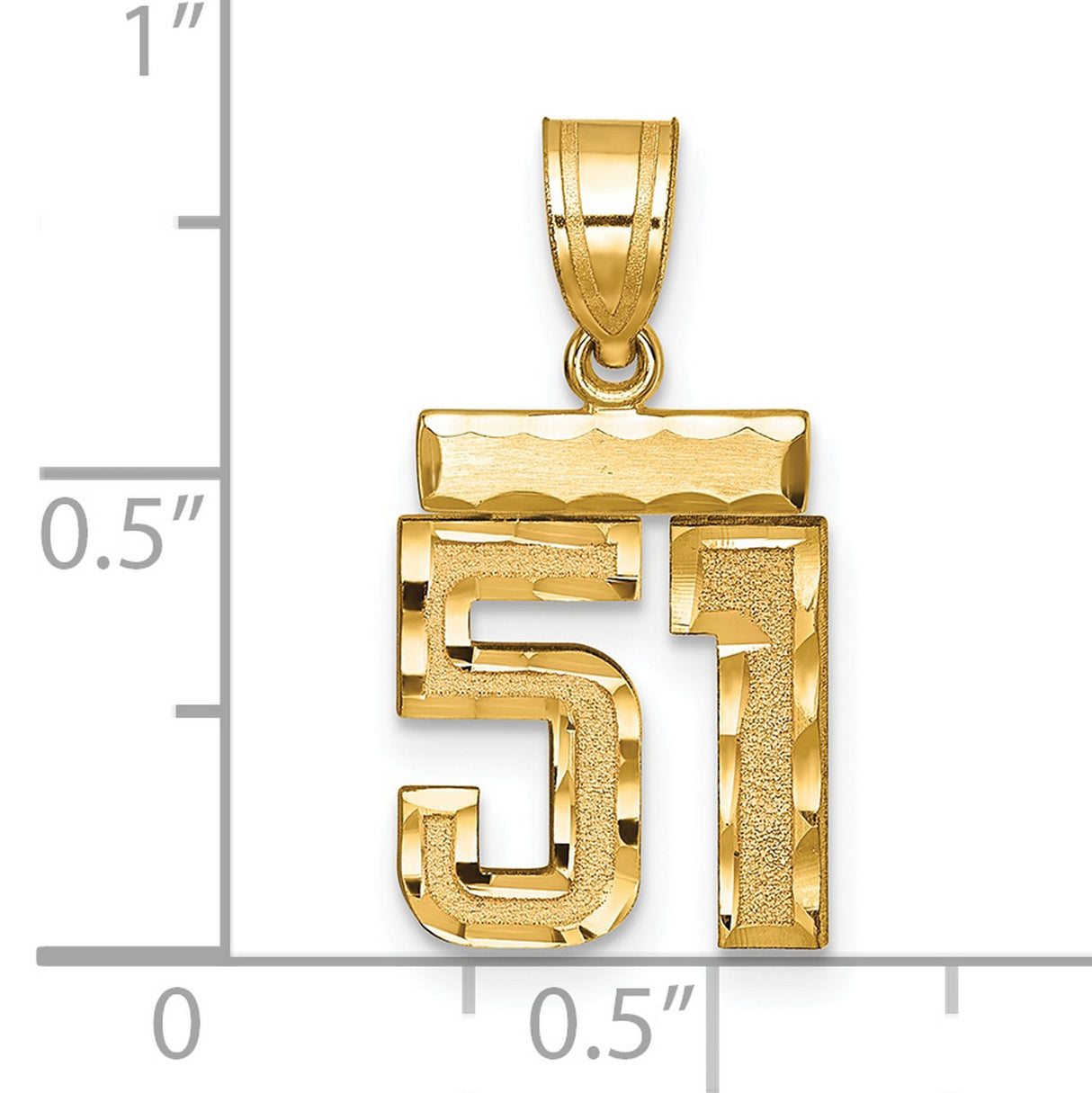 Small Brushed Diamond-cut Number 51 Charm Pendant in Real 14k Yellow Gold
