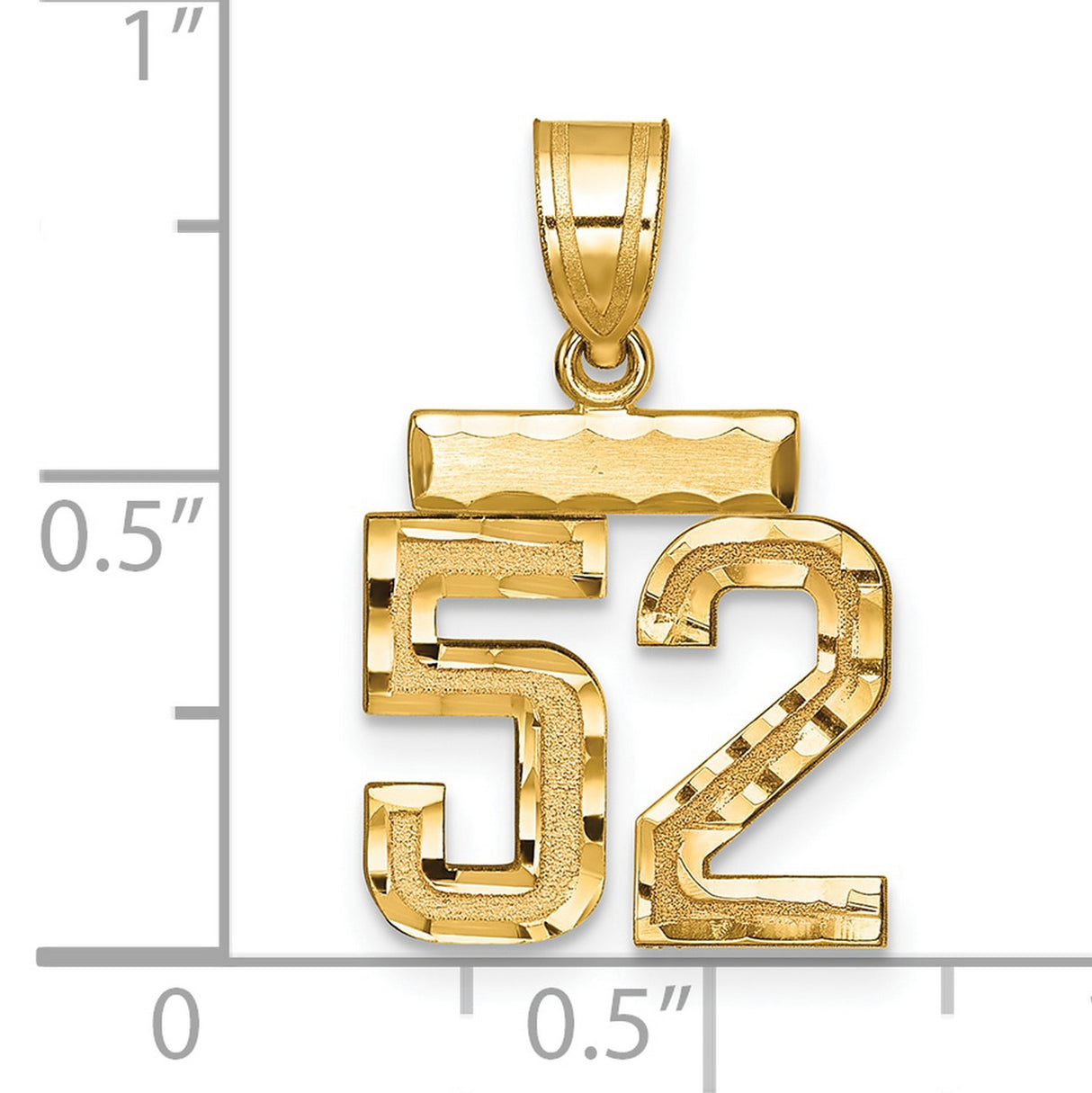 Small Brushed Diamond-cut Number 52 Charm Pendant in Real 14k Yellow Gold