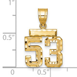 Small Brushed Diamond-cut Number 53 Charm Pendant in Real 14k Yellow Gold