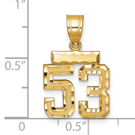 Small Brushed Diamond-cut Number 53 Charm Pendant in Real 14k Yellow Gold