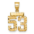 Small Brushed Diamond-cut Number 53 Charm Pendant in Real 14k Yellow Gold