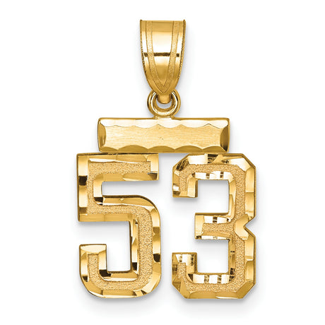 Small Brushed Diamond-cut Number 53 Charm Pendant in Real 14k Yellow Gold