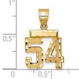 Small Brushed Diamond-cut Number 54 Charm Pendant in Real 14k Yellow Gold
