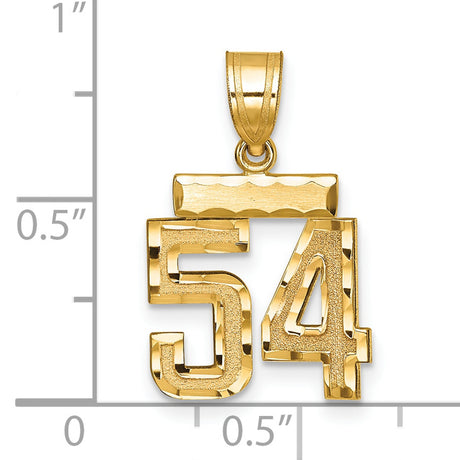 Small Brushed Diamond-cut Number 54 Charm Pendant in Real 14k Yellow Gold