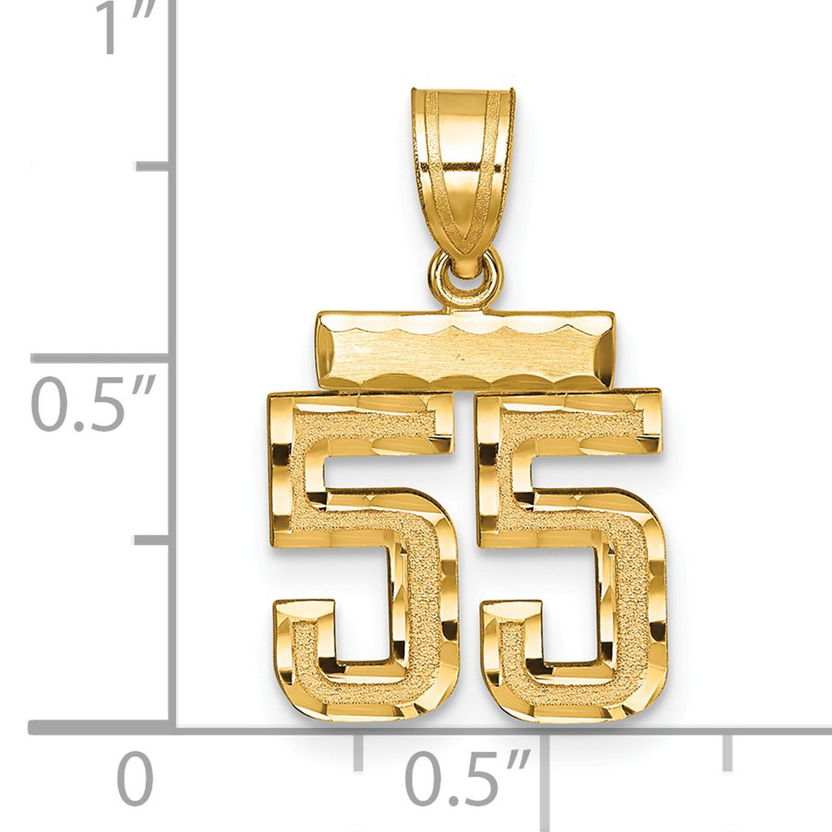 14k Yellow Gold Number 55 Pendant, Textured Sports Jersey Style Charm for Unisex