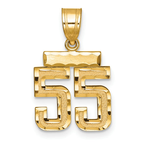 14k Yellow Gold Number 55 Pendant, Textured Sports Jersey Style Charm for Unisex