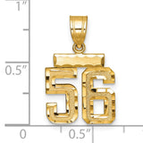 Small Brushed Diamond-cut Number 56 Charm Pendant in Real 14k Yellow Gold