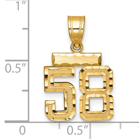 Small Brushed Diamond-cut Number 58 Charm Pendant in Real 14k Yellow Gold