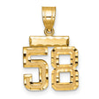 Small Brushed Diamond-cut Number 58 Charm Pendant in Real 14k Yellow Gold