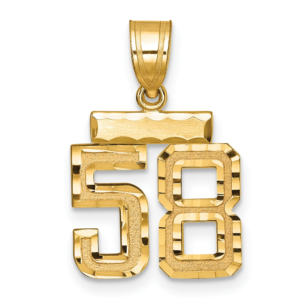 Small Brushed Diamond-cut Number 58 Charm Pendant in Real 14k Yellow Gold