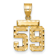 Small Brushed Diamond-cut Number 59 Charm Pendant in Real 14k Yellow Gold