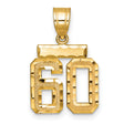 Small Brushed Diamond-cut Number 60 Charm Pendant in Real 14k Yellow Gold