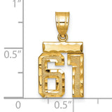 Small Brushed Diamond-cut Number 61 Charm Pendant in Real 14k Yellow Gold