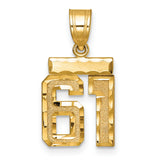 Small Brushed Diamond-cut Number 61 Charm Pendant in Real 14k Yellow Gold