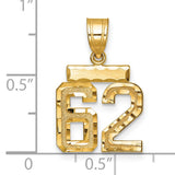 Small Brushed Diamond-cut Number 62 Charm Pendant in Real 14k Yellow Gold