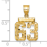 Small Brushed Diamond-cut Number 63 Charm Pendant in Real 14k Yellow Gold